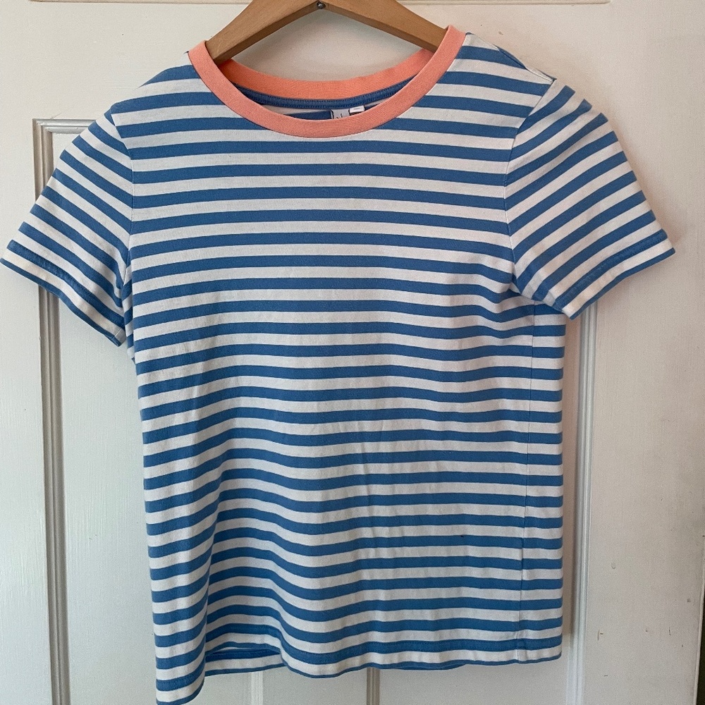 Blue Striped Tee With Pink Collar